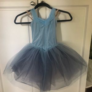 Baby blue velvet dance costume dress with tutu